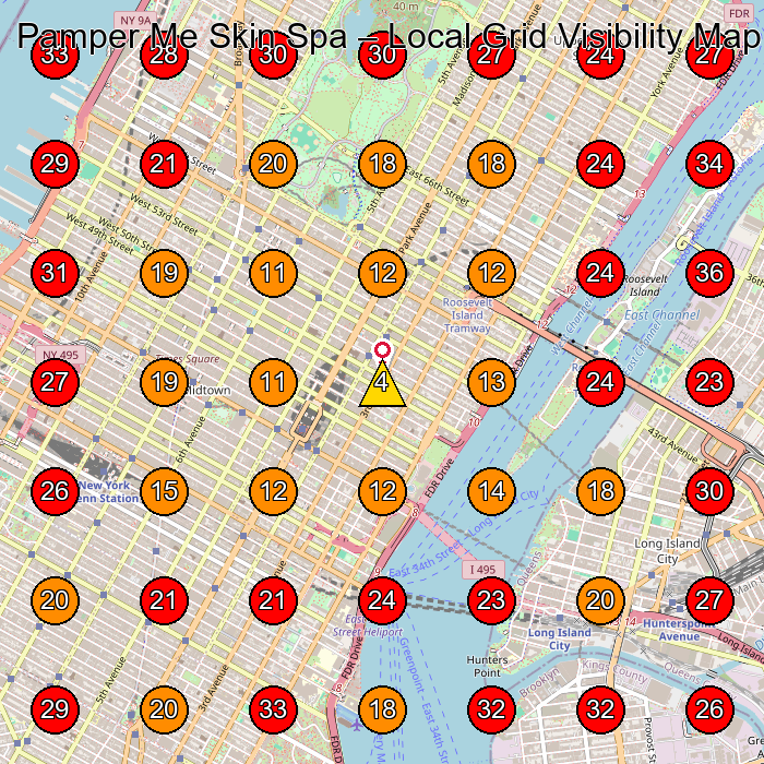 Pamper Me Skin Spa GeoGrid visibility map for Facial Spa in New York